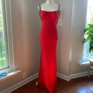 strapless open back dress Nicole Bakti 7038 Strapless Red Sequins Dress 8 / Silver